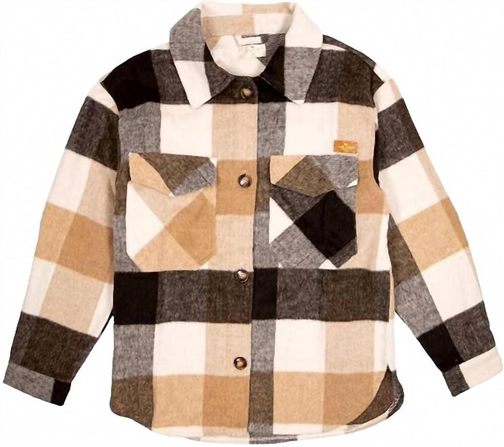 NEW SIMPLY SOUTHERN women's sherpa shacket in sepia plaid